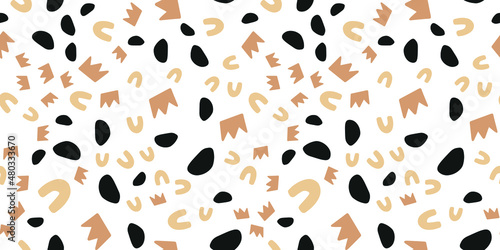 pattern seamless boho scandi doodle minimal trendy chic style, for playful fabrics, wrapping paper, wallpaper design. simple abstract shapes and colors, scattered randomly