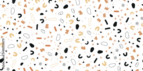pattern seamless boho scandi doodle minimal trendy chic style, for playful fabrics, wrapping paper, wallpaper design. simple abstract shapes and colors, scattered randomly