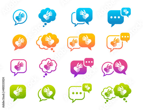 Set Icons Sign Language Colors Deaf People Communicate 