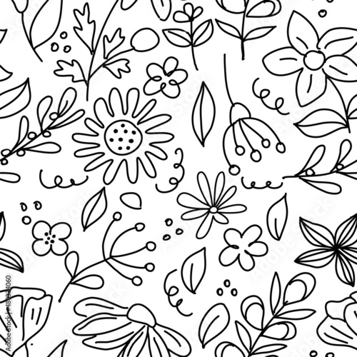 Seamless pattern of flowers isolated on white. Vector illustration