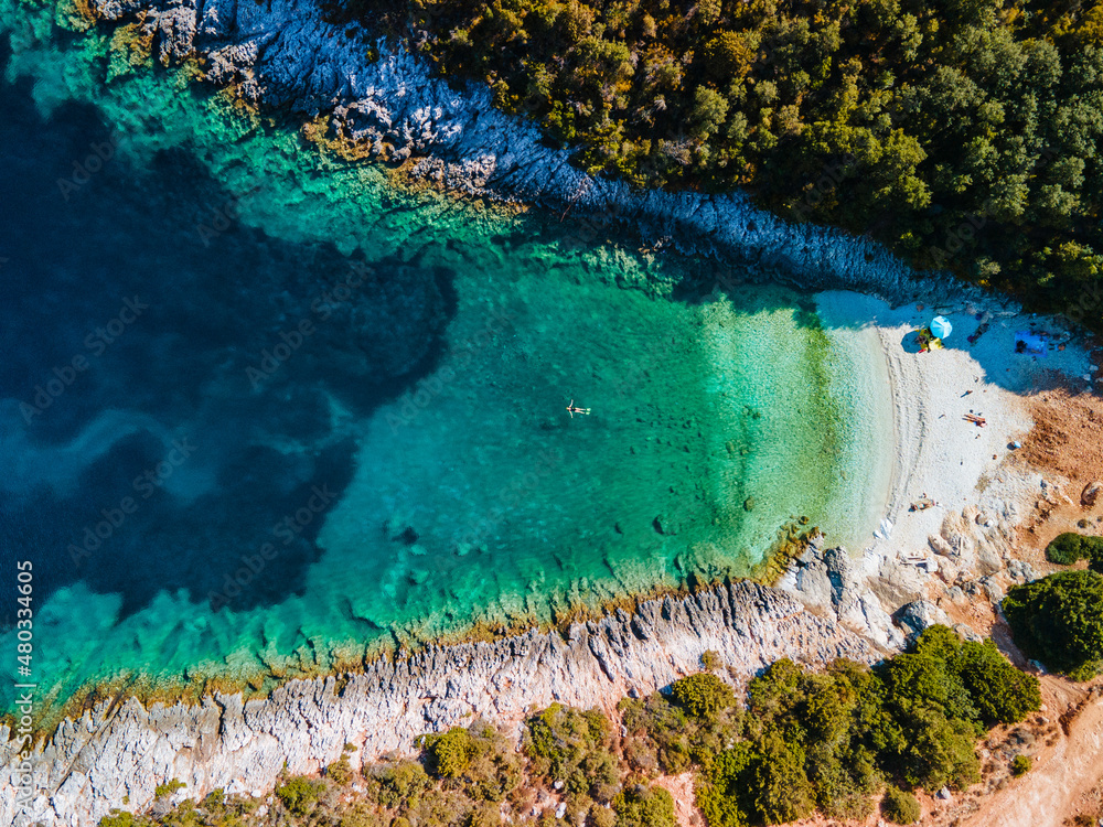 Obraz premium aerial view of wild beach at lefkada island greece