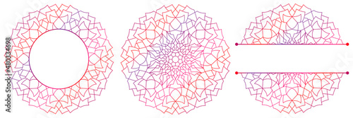 Set of flower mandalas. Split pattern in form of mandala for Henna Mehndi or tattoo decoration. Decorative ornament in ethnic oriental style, vector illustration.	
