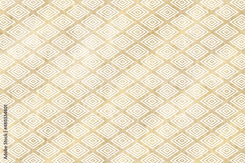 入子菱の和柄背景素材　金色　和紙風テクスチャ　上品　白　ゴージャス　日本の伝統的な柄　タイル　幾何学