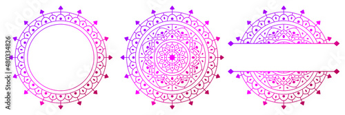 Set of flower mandalas. Split pattern in form of mandala for Henna Mehndi or tattoo decoration. Decorative ornament in ethnic oriental style, vector illustration.	