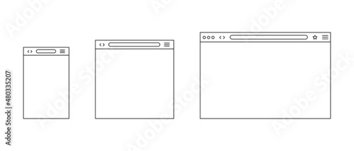 Fotografie, Obraz Browser window black lines vector icons set