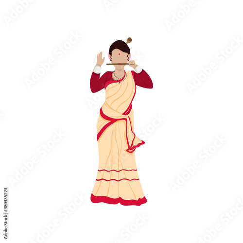 Wallpaper Mural Cartoon Young Lady Playing Gogona Instrument In Assamese Traditional Costume. Torontodigital.ca