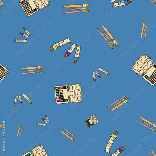 Vector Blue painting tools and brush background pattern