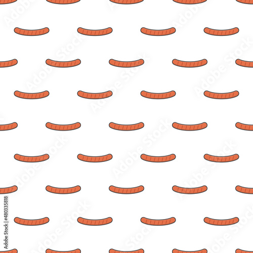 Sausage Seamless Pattern On A White Background. Bavarian Sausage Theme Vector Illustration