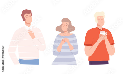 Positive Man and Woman Character with Smiling Face Feeling Euphoric and in High Spirits Vector Set