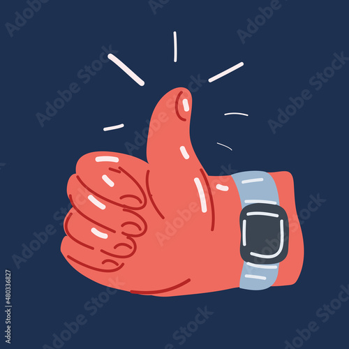 Cartoon vector illustration of hand showing thumbs up sign