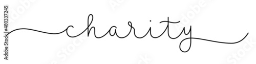 CHARITY black vector monoline calligraphy banner with swashes