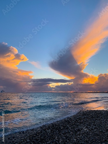 fantastic vivid sunset at the sea, colorful clouds