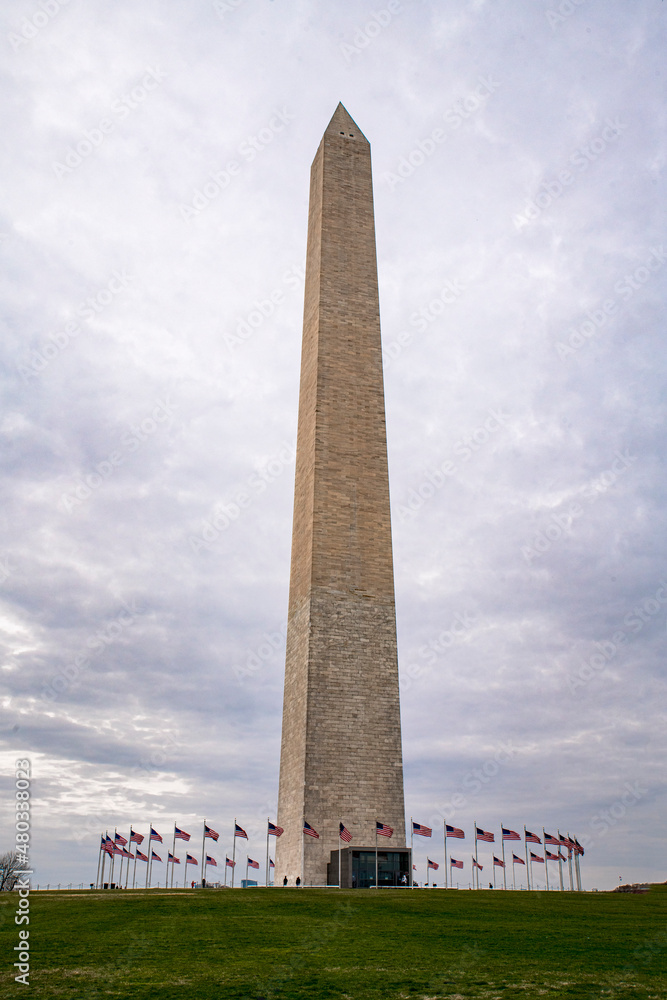 state monument and flags