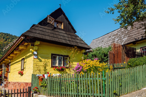 Vlkolinec in northern Slovakia. A Unesco heritage village with well-preserved wooden country houses.