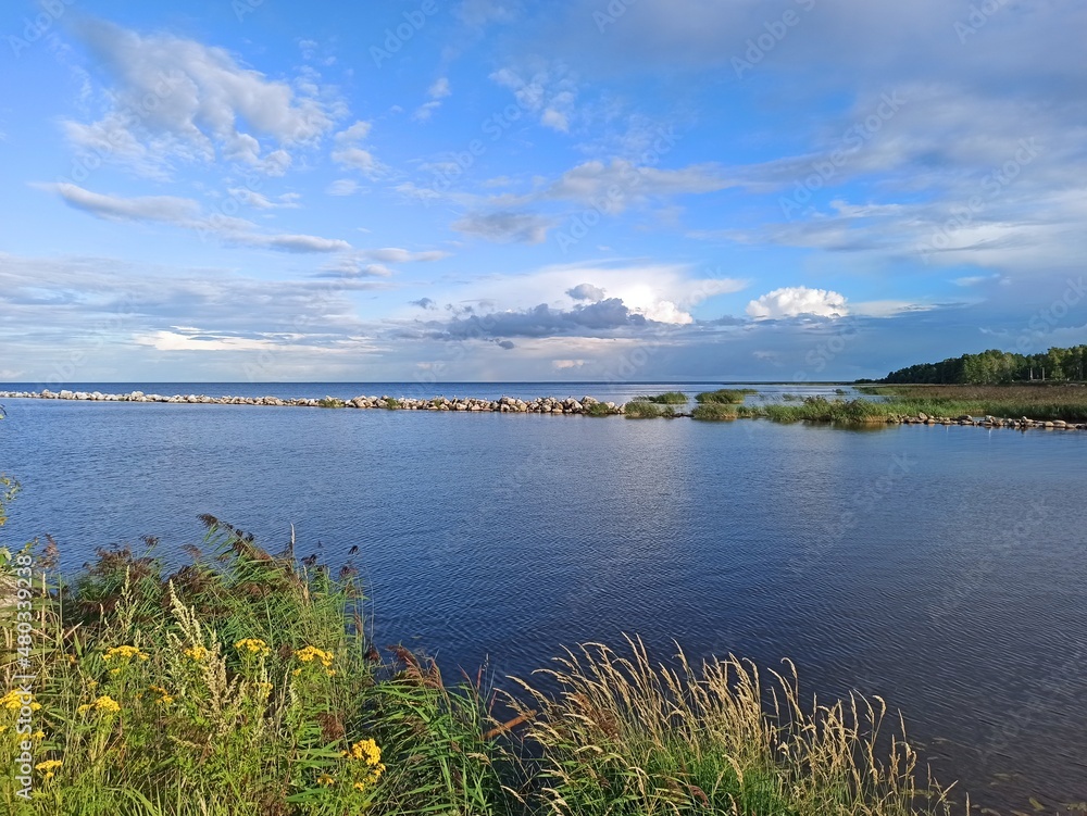 Calm blue expanse of water on Lake Ladoga on a summer day