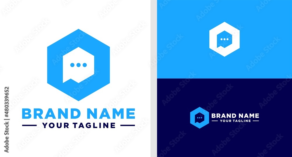 HEXAGONAL LOGO BUBBLE CHAT NEGATIVE SPACE EDITABLE HEXAGONAL LOGO BUBBLE CHAT NEGATIVE SPACE EDITABLE