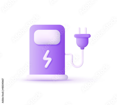3d electric charge station isolated on white background. Eco car electric charge concept.