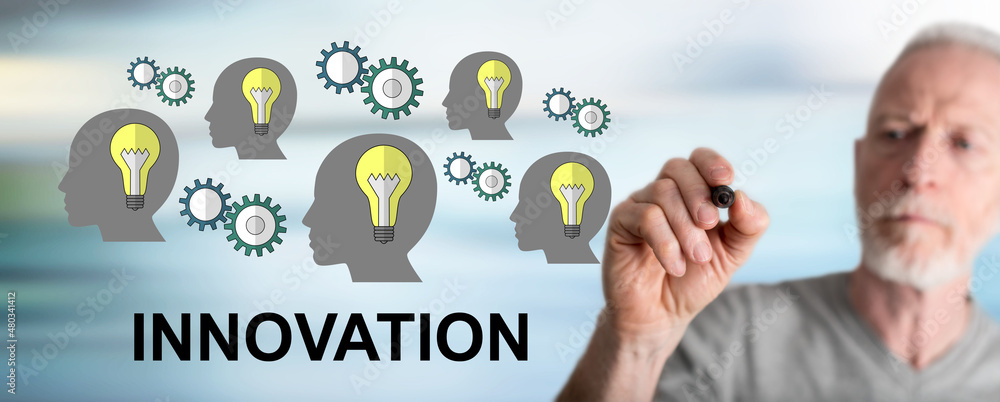 Man drawing innovation concept Man drawing innovation concept
