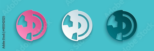 Paper cut Earth core structure crust icon isolated on blue background. Paper art style. Vector