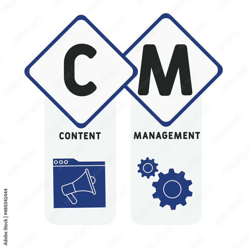 CM - Content Management acronym. business concept background. vector illustration concept with keywords and icons. lettering illustration with icons for web banner, flyer, landing pag CM - Content Management acronym. business concept background. vector illustration concept with keywords and icons. lettering illustration with icons for web banner, flyer, landing pag