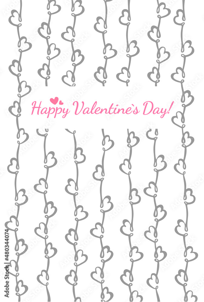 Greeting doodle card with holiday and heart pattern and text happy valentine-s day-silver Greeting doodle card with holiday and heart pattern and text happy valentine-s day-silver