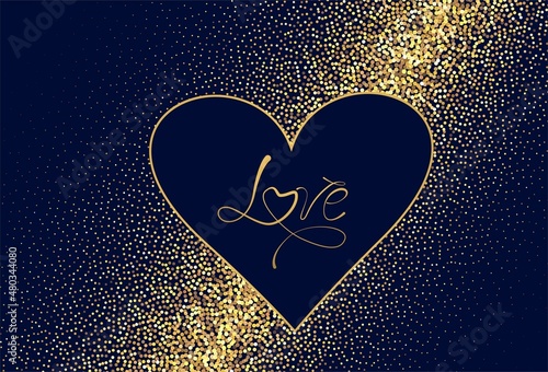 Happy Valentines day with golden glitters heart background photo