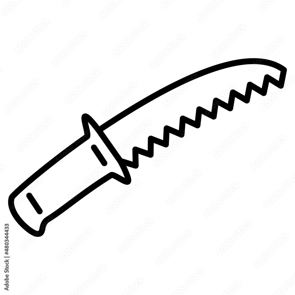 Garden hacksaw, hand saw for pruning trees. A gardener's tool, a carpenter's tool. Gardening, agronomy. Vector icon, outline, isolated Garden hacksaw, hand saw for pruning trees. A gardener's tool, a carpenter's tool. Gardening, agronomy. Vector icon, outline, isolated