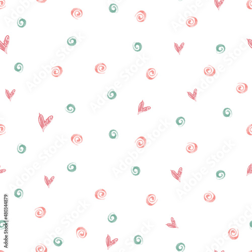 seamless mini cute dot and heart shape pattern background , kids pattern