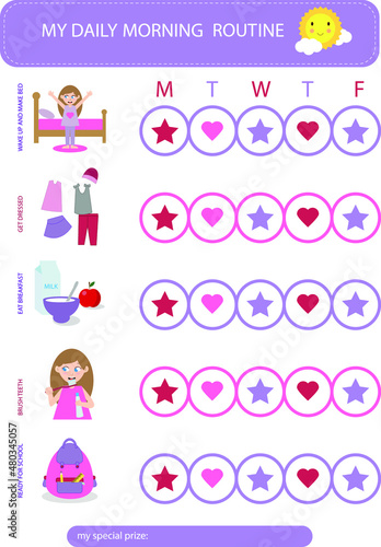 Morning routine girl. Kids Daily Routine, Chore Chart, Morning Checklist, Daily Task List, Children's Job Poster