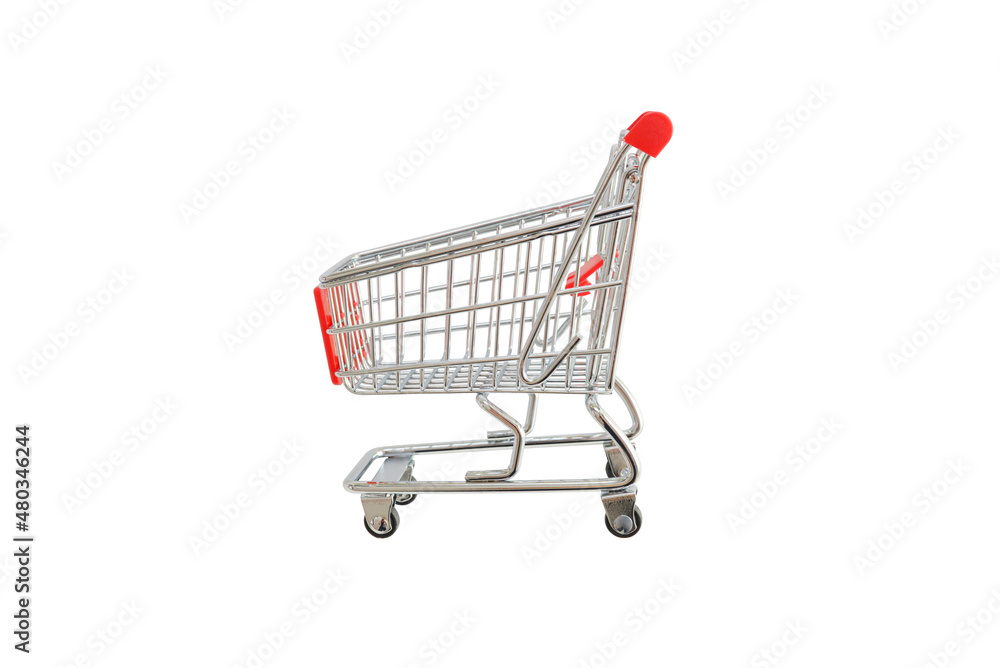 Shopping trolley isolated in white. Side view