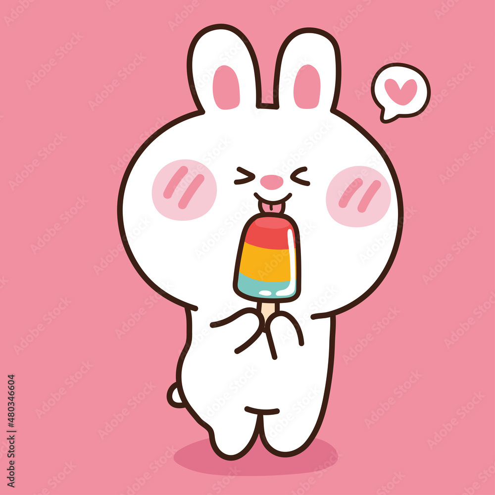 Cute rabbit eating icecream on pink    character  .Illustration. Stock Vector |  Adobe Stock