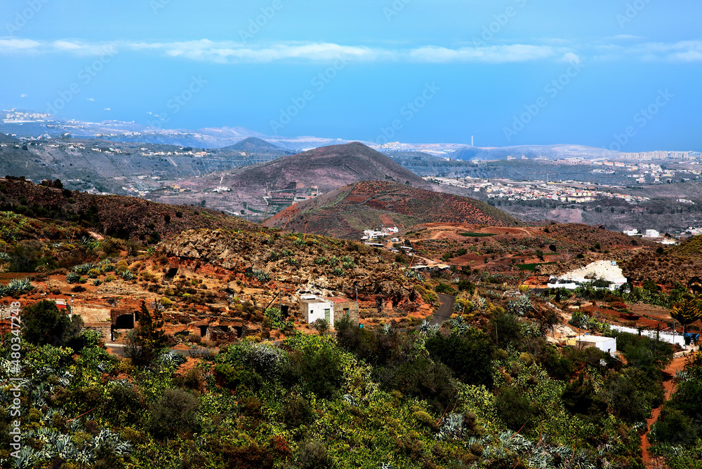 Landscape with traditional cave houses on Gran Canaria, Canary Islands, Spain.