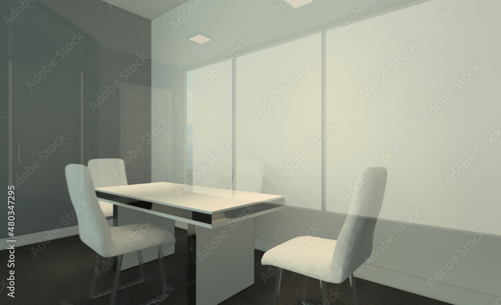 Fototapeta premium Open space office interior with like conference room. Mockup. 3D rendering.