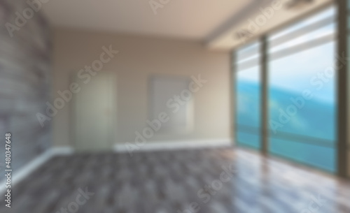 Elegant office interior. Mixed media. 3D rendering.. Empty paint. Abstract blur phototography.