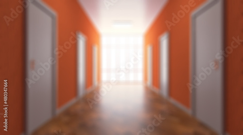 The Corridor in office building. 3D rendering. Abstract blur phototography.