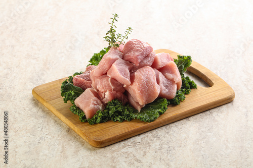 Raw pork meat cubes for coocking