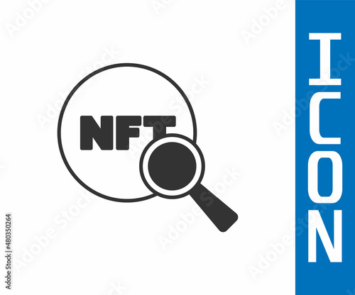 Grey Search NFT icon isolated on white background. Non fungible token. Digital crypto art concept. Vector