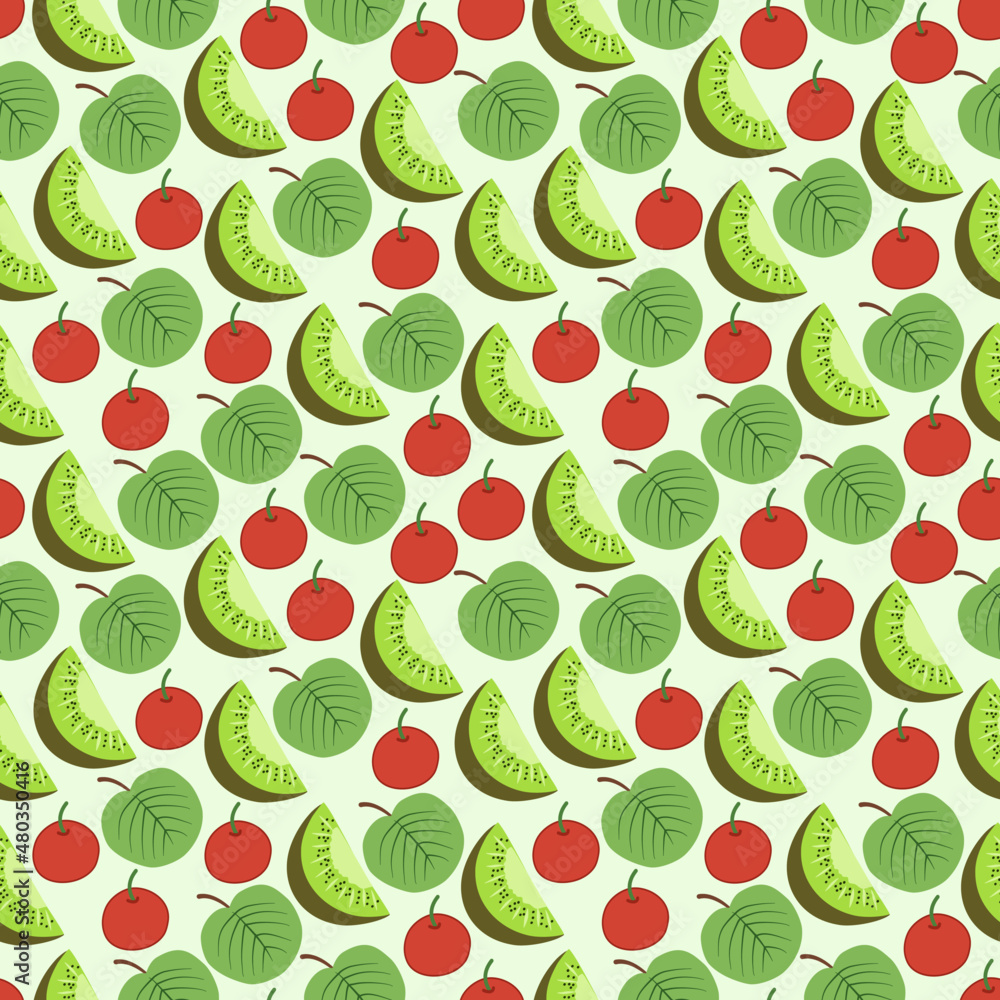 Fruit seamless pattern with kiwi and cherry Fruit seamless pattern with kiwi and cherry