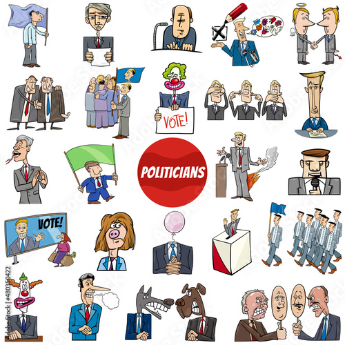 politicians characters and conceptual cartoons set