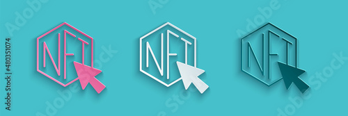 Paper cut NFT Digital crypto art icon isolated on blue background. Non fungible token. Paper art style. Vector