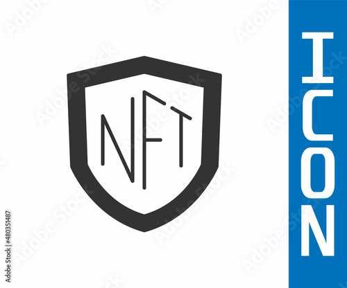 Grey NFT shield icon isolated on white background. Non fungible token. Digital crypto art concept. Vector