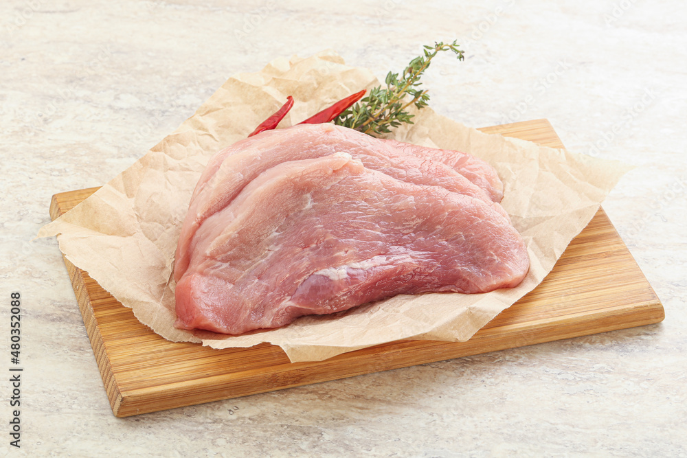 Raw pork schnitzel for roast