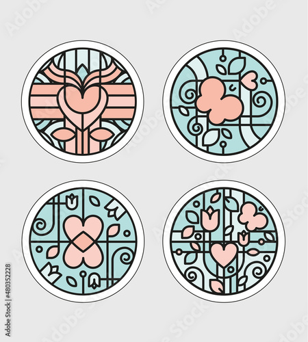 célébrer la saint-valentin, mariage, anniversaire. Sticker, tampon, symbole, amour, union, fête, célébration. faire-part, cadeau, invitation. Lignes, vecteur, vitrail, modifiable, pastel