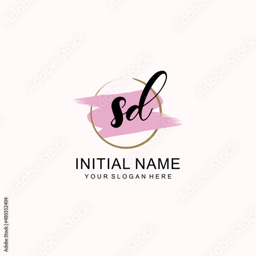 Initial SD beauty monogram, handwriting logo of initial signature, wedding, fashion, floral and botanical logo concept design.
