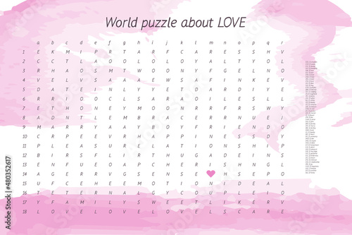 World puzzle crossword about love, iq game test in english