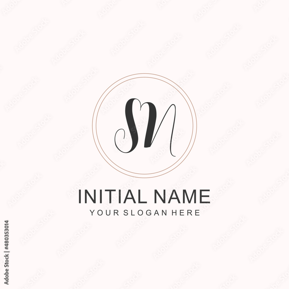Initial SN beauty monogram and elegant logo design, handwriting logo of initial signature, wedding, fashion, floral Initial SN beauty monogram and elegant logo design, handwriting logo of initial signature, wedding, fashion, floral
