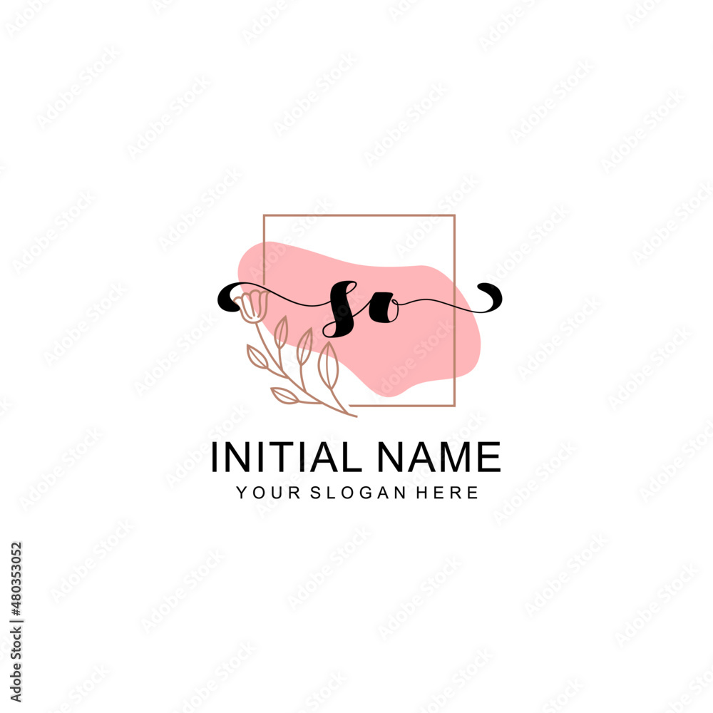 Initial SO beauty monogram, handwriting logo of initial signature, wedding, fashion, floral and botanical logo concept design. Initial SO beauty monogram, handwriting logo of initial signature, wedding, fashion, floral and botanical logo concept design.