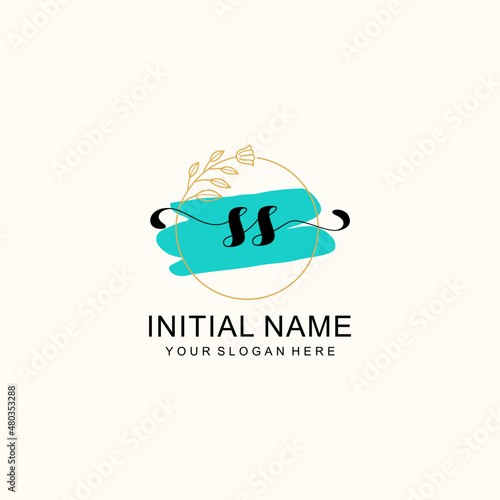Initial SS beauty monogram, handwriting logo of initial signature, wedding, fashion, floral and botanical logo concept design.