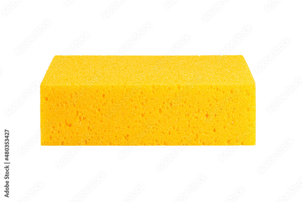 Yellow sponge isolated on white - obrazy, fototapety, plakaty 