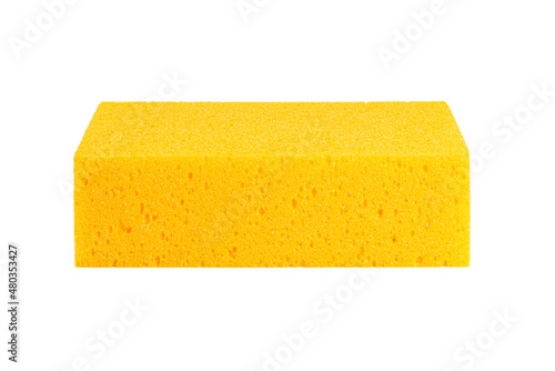Yellow sponge isolated on white photo